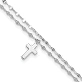 Sterling Silver Rhodium-Rhodium-Plated 2-Strand Cross 8.75in Plus 2in ext Anklet